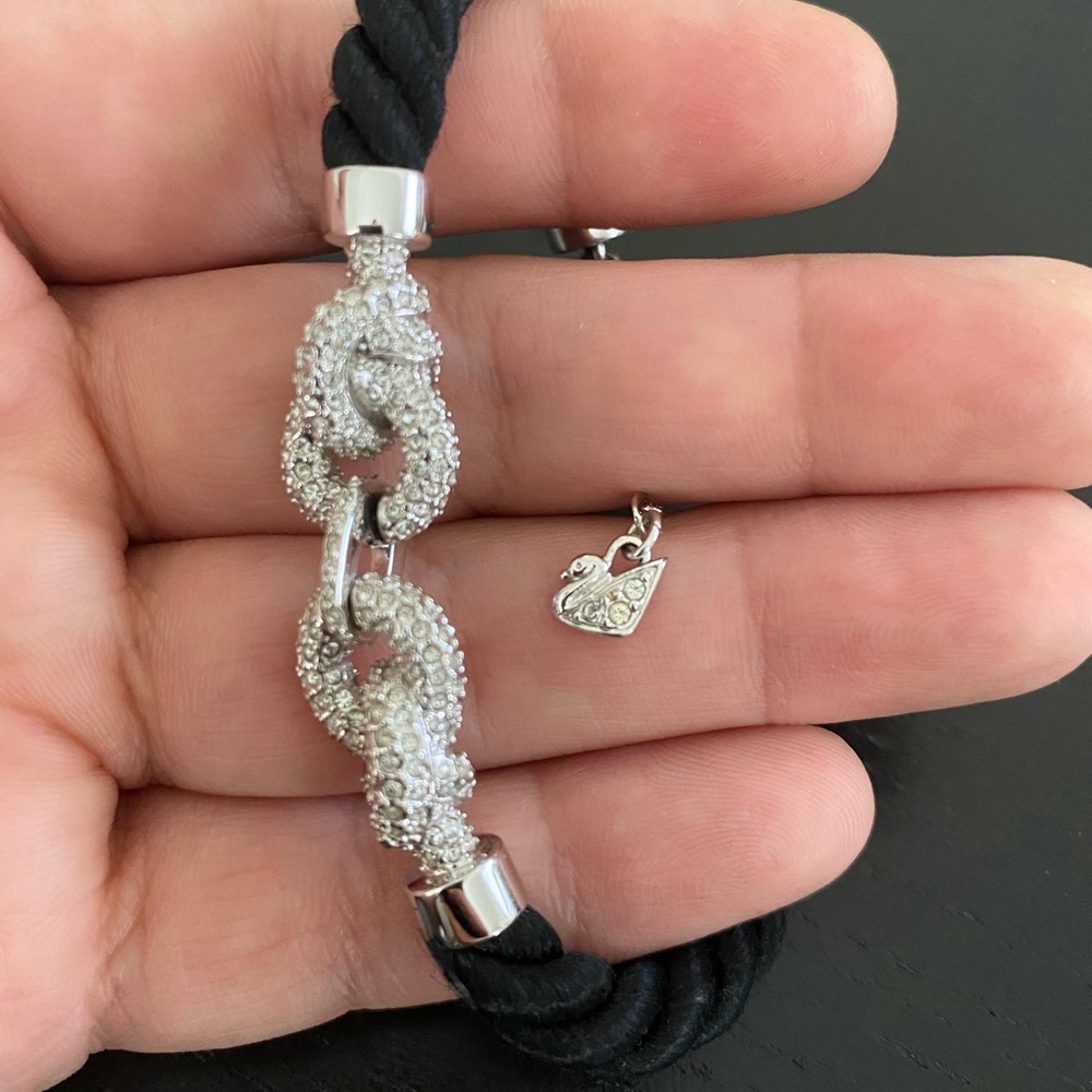 Swarovski Crystal Pave Knot Black Cord Bracelet